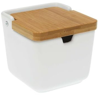 Bigbuy Home S3401247 Azucarero Cerámica Bambú Dolomita, 9.2 x 9.2 x 9 cm, Blanco