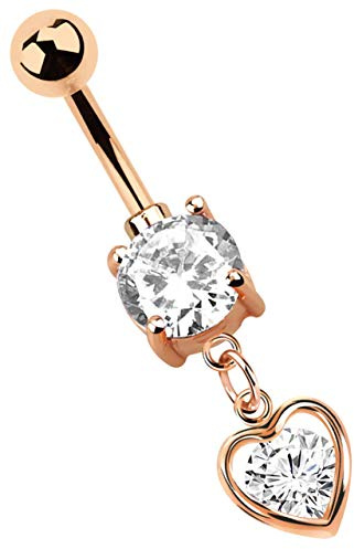 Bauchnabel Piercing Banane 1,6 mm, 8 mm Steine und Anhänger mit Herz, rosegold