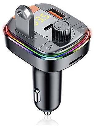 Asudaro Adaptateur Bluetooth pour voiture, émetteur Bluetooth 5.0 Adaptateur pour autoradio Chargeur rapide pour voiture Kit mains libres pour voiture avec 3 adaptateurs de téléphone portable USB