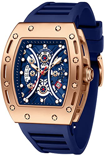 MF MINI FOCUS Watch for Men Wristwatch Fashion Hollow Big Dial Luminous Waterproof Sport Analog Quartz Business Mens Watches Blue Silicon Strap Dress Watch
