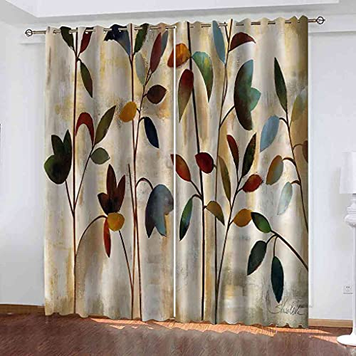 DSVNNZ Blickdichte Gardinen 3D Gedruckt Verdunkelungsvorhang Aquarell Pflanzenblätter Vorhang mit Ösen Polyester Vorhänge für Schlafzimmer Geräuschreduzierung 132 x 214 cm 2 Stück