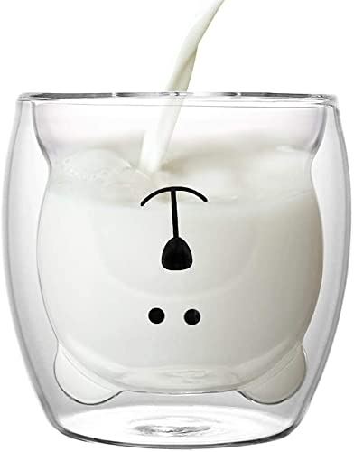 XiXiRan Doppelwandiger Glasbecher, niedlicher Cartoon-Bär und Ente, isolierte Glas-Kaffeetasse, 250 ml