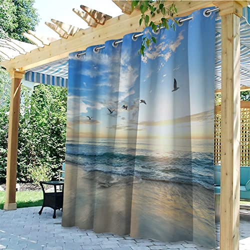 Linfye Mise à Niveau Rideaux D'extérieur, Vue Mer à Couper Le Souffle 3D Printed Rideau Occultant Isolant Thermiques pour Pergola, Rideau Exterieur Imperméable pour Cabanon Jardin,2 Panneau 132x213