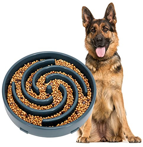 Large Pet Slow Feeder Dog Bowl, Slow Eating Dog Bowl Fun Puzzle Feeding Bowl Non Skid Bloat Stop Dog Food Bowl Interactive Maze Bowl Ink blue