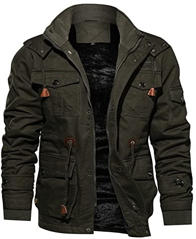 Cargo-Jacken aus Fleece, Herren, Fliegerjacke, Militär, aus Baumwolle, winddicht, Winter, dick und warm, grün, M