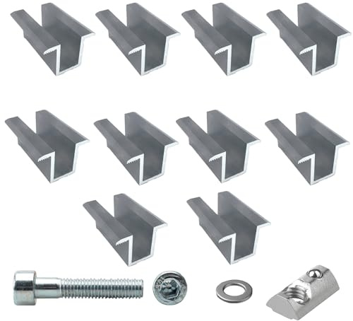 Morsetto di fissaggio a morsetto centrale per moduli solari PV Pannello solare incluso SET di viti 10x Morsetto centrale Argento 30mm