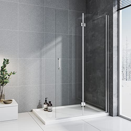 Walk-in faltbar 120x195cm Walk-in Dusche Duschwand Glas Falttür für Duschwanne Faltwand Drehfalttür Faltdusche Glaswand Duschfaltwand Sicherheitsglas 5 mm klar