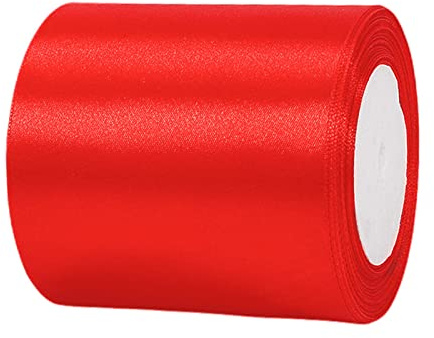 Cinta de raso de 22 m, color rojo, 100 mm de ancho, cinta de seda para coche, color rojo grueso, cinta decorativa de satén, cinta decorativa para Halloween, Navidad, boda, cumpleaños