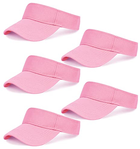 Rbenxia 5 Pieces of Adjustable Sport Visors Sun Visor Hats Cap Visors for Women and Men (US, Alpha, Medium, Pink)