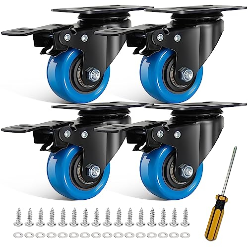 BAOLIHUI 50mm Blaue Möbelrollen - 4er Set Lenkrollen bis 300KG Industrierollen mit Bremsen inklusive Montagezubehör - Flexibel und langlebig Schwerlastrollen für Möbel und Transportanwendungen