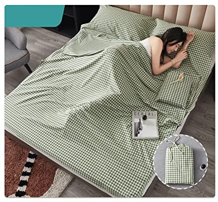 RUZGAR Hüttenschlafsack Baumwolle Kariert Gestreift Schlafsack Sommerschlafsack Leicht Dünn Reiseschlafsack Inlay Ideal for Hostels Berghütten Jugendherbergen (Color : Green, Size : 80x210cm-31x82)