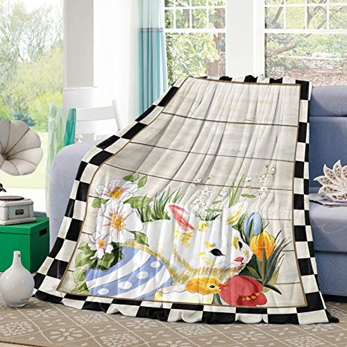Decke Aquarell-Osterhasen-Küken-Bauernhof-Blume Auf Holzplanke Universale Kuscheldecke Dicke Überwurfdecke Für Geschenke Reise Bett 60x50
