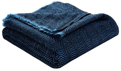 Pure Cashmere Shawl, Throw, Blanket, Ultra Soft Wrap, Blanket for Couch, Sofa, Bed & Travel, (40 X 82) Herringbone (Cobalt Blue & Black)