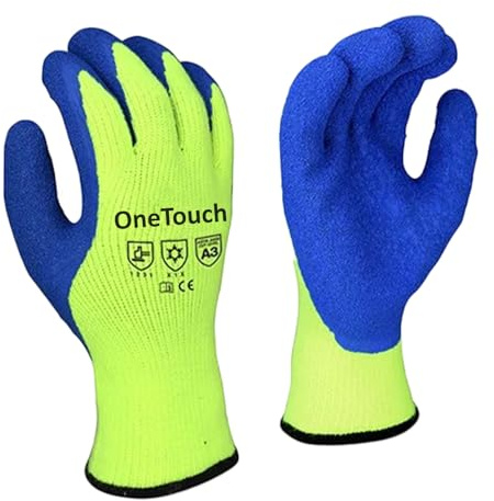A406 3 Pairs HI VIZ Thermal Gloves Winter Latex Rubber Work Gloves Builders Gardening (Medium/8)