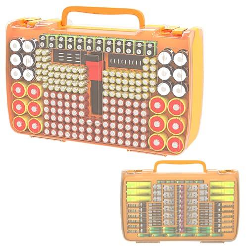 269 Batterien Batteriebox mit Batterietester, Double-Sided Batterie Aufbewahrungsbox, Tasche Hält AA AAA 4A C D Cell 9V 3V Lithium LR44 CR2 CR123 (Gelb)