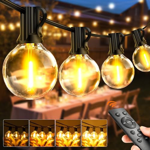 Outdoor Festoon Lights Mains Powered - 100ft LED Garden String Light 30M Dimmable Timer Waterproof G40 Bulbs Hanging Patio Lighting with Remote Control for Outside Gazebo Pergola Balcony Cafe