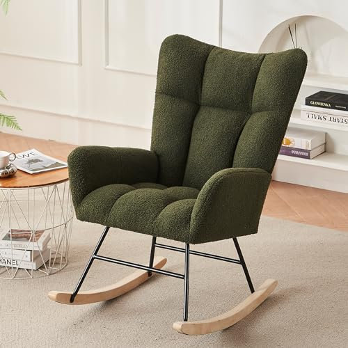 YESGIGA Moderner Schaukelstuhl mit hoher Rückenlehne und Armlehnen, Bequeme und einzigartige Stühle geeignet für Wohnzimmer, Schlafzimmer und Innenhöfe (Grün)