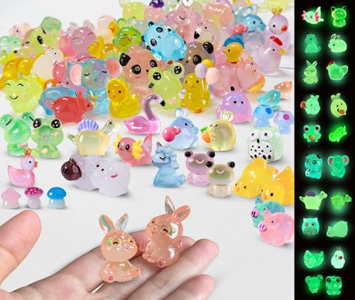 SparkleFab 100 Stück leuchtende Mini-Tiere aus Kunstharz, kleine Tiere, leuchten im Dunkeln, Garten-Miniaturen, Feengarten-Zubehör