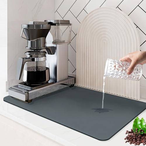 ZPQAODI Alfombrilla Escurreplatos de Café, 60 X 40cm Alfombrilla Cafetera,Alfombrilla Fregadero Cocina, Alfombrilla Cafetera Antideslizante,Fácil Limpieza Absorbente y de Secado Rápido (Gris Oscuro)