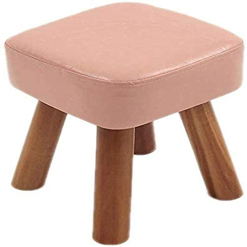 CCKUHN Fußhocker, Schuhwechselbank, Holzbeine, abwaschbarer Fußhocker, quadratisch, bequemer Sitz, gepolsterter Sitzstuhl (grün) (Pink)