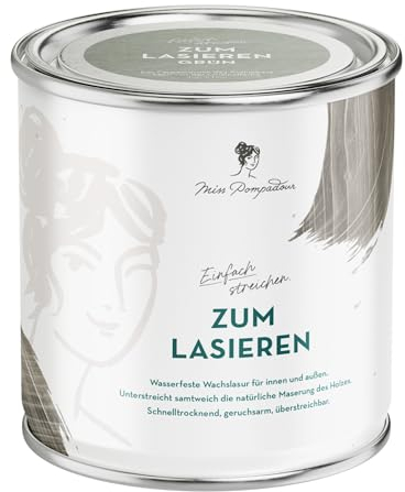 MissPompadour seidenglänzende Holzlasur außen & innen wetterfest grün 1L, geruchsarme Lasur für Holz mit UV-Schutz, wasserbasierte Holzfarbe