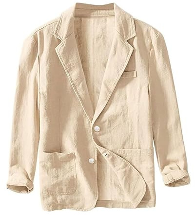 Yahbrra Men's Linen Blazer Two-Button Lightweight Sports Coat Slim Fit Leisure Suit Jacket Sporty Khaki