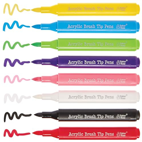 Baker Ross FN282 Acryl-Porzellan- und dekorative Pinselspitzenstifte – 8er-Pack dekorative Keramikstifte, Pinselstifte für Kunst und Handwerk