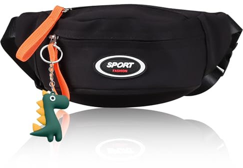Bauchtasche Kinder Jungen Gürteltasche Kinder Kinder Bauchtasche Junge Schwarze Jungen-Brusttasche Im Sportlichen Stil, Lässige Und Trendige Umhängetasche Für Kinder, Mit Grünem Dinosaurier-Anhänger