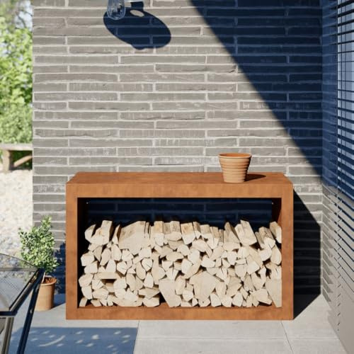 Brokky Rastrelliera per Legna 100x40x60 cm in Acciaio Corten-Legnaia da Esterno in Metallo, Ripiano per Legna da Ardere, Portalegna