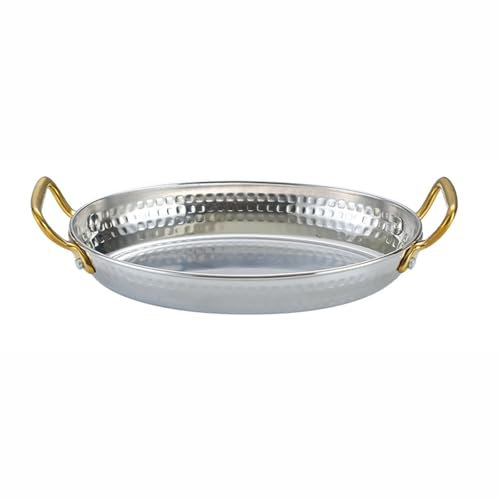 6 Taglie Spagnolo Padella Per Paella, Acciaio Inox 304 Martellato A Mano Padella Non Stick Piatto Per Frutti Di Mare Con Doppi Manici Per La Casa Cucina, 22cm, Silver