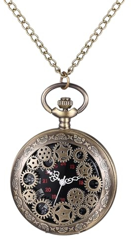 Avaner Taschenuhr mit Kette Zahnraddekoration: Taschenuhr mit Arabischen Ziffern Halskette Uhr Pulloverkette Analog Quarzuhr Geschenk für Frauen Männer