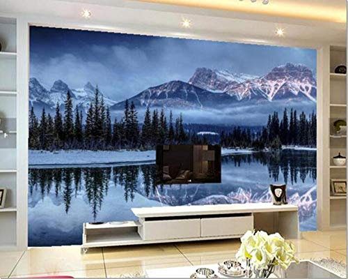 XLMING Winter Bergblick Tannensee Schnee 3D Tapete Wohnzimmer Sofa Schlafzimmer Esszimmer Home Dekoration Wand-200cm×140cm