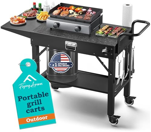 FLYING APSARAS El carrito de barbacoa es ideal para todo tipo de fiestas y camping, sartén, mesa portátil para barbacoa al aire libre, mesa plegable con ruedas, mesa de preparación de barbacoa con