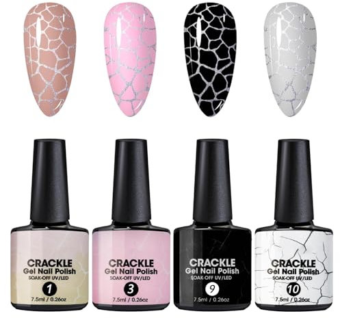 4 Piezas De Esmalte De Uñas De Gel Craquelado, Aceite Abrillantador Con Efecto Craquelado De Larga Duración, Esmaltes De Uñas Craquelado Portátil Para Manicura De Viaje En Casa