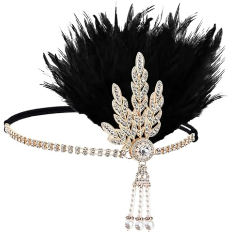 HPMAISON 20er Jahre Haarschmuck 1920er Stirnband Great Gatsby Zubehör Brüllender Fascinator Kopfschmuck Damen Gatsby Kopfbedeckung Charleston Vintage Thematische Party Kostüm Goldene Blätter