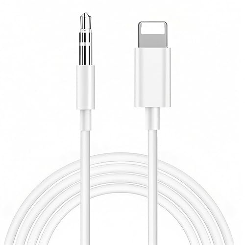 1 cavo AUX da 3,5 mm per iPhone in auto, cavo Aux compatibile con i-Phone 11/12/13 i-Pod, per cuffie auto stereo da jack a Lightning (1 m, bianco)