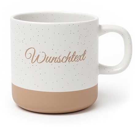 printplanet® Gravierte Keramik Tasse mit dem Layout „Wunschtext 1-Zeilig“ – mit Namen oder Wunschtext – Weiß-Braun – 360 ml – personalisiert – spülmaschinenfest – Geschenkidee