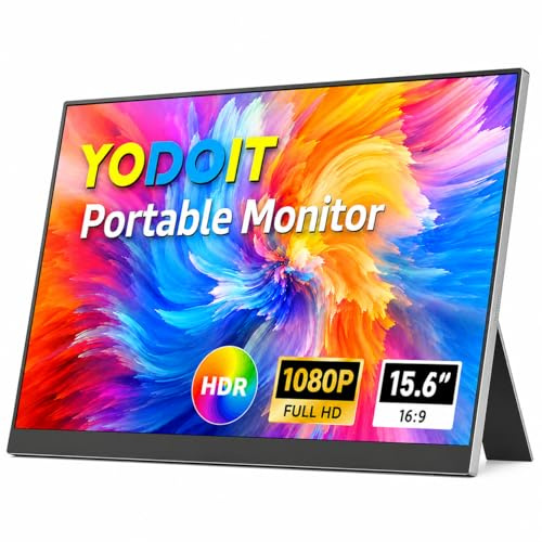 Yodoit Écran Portable 15.6, 1920 × 1080 FHD Moniteur avec Béquille IPS 100% SRGB Display HDMI USB Type C avec Haut-parleurs Intégrés pour PC/MacBook/Xbox/PS4 5/TV