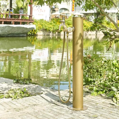 GBPLDMAQ Colonna Acqua Giardino in Acciaio Inox 304, Fontana Giardino retrò con Finitura in Ottone Anticato, Rubinetto Esterno e Pistola a Spruzzo, per Giardino(21x50cm/8x20in)