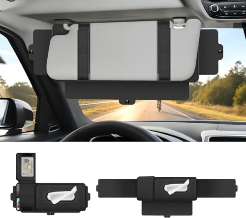 KEEYMENT Sun Visor Extender for Car with Tissue Holder, Adjustable Window Sunshade Car Visor Extender Sun Blocker with Napkin Holder, Anti-Glare and UV Rays Visor Extender Attachment for Visor