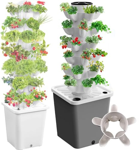 10 15 20 25 30 Tour Hydroponique , SystèMe De Culture Hydroponique De Jardin Vertical , RéServoir D'Eau De Grande Capacité De 10L, Pour Herbes, Fruits, LéGumes, Fleurs, Avec Pompe à Eau,30Holes