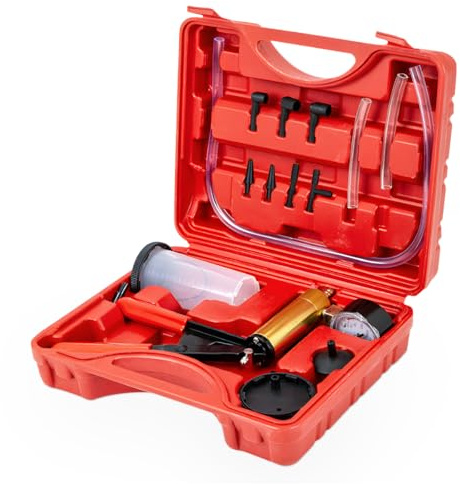 Tuxihapp 2 in 1 Brake Bleeder Kit with Hand Held Vacuum Pump & Adapters, Automotive Brake Fluid Bleeder Kit, Vacuum Brake Bleeder Pump with Pressure Gauge for Vehicle Clutch Bleeding System
