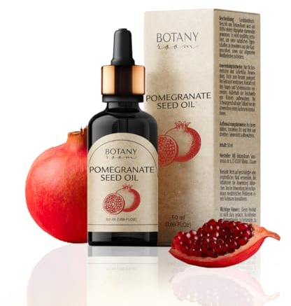 Olio di semi di melograno, spremuto a freddo, puro al 100%, olio per la pelle e olio per capelli per la cura e la rigenerazione, ricco di antiossidanti e acidi grassi omega, bottiglia in vetro da 50