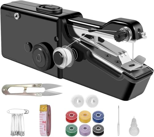 ROMINVIC Nähmaschine,Handnähmaschine,Tragbare Mini Elektrische Nähmaschine mit Nähzubehör, für Anfänger, Einfach Bedienbar für Leder, Stoffe, Kleidung & Heimtextilien (Samen)