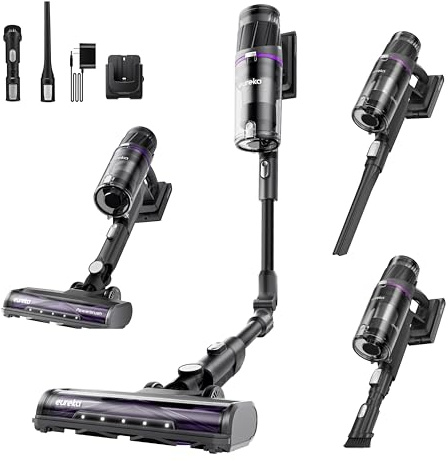 EUREKA ReactiSense 530 Akku Staubsauger Anti-Allergen 550W 60Min, 4-in-1 Staubsauger Kabellos, Leichter Akkustaubsauger mit Flexibles Biegegelenk, LED-Licht, Wandbefestigung für Hartböden Tierhaare