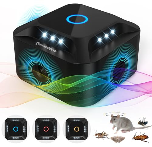 outsweat Repelente Ultrasónico de Ratones 360°, 3 Modos Repelente de Ratones Enchufe con 12 Luces Estroboscópicas, 300 M² Ahuyentador de Topos Repelente Gatos, para Rata Araña Polilla Hormiga