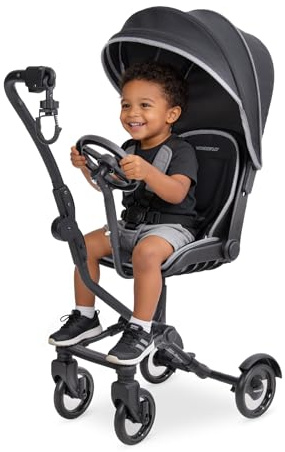 WONDERFOLD Buddy Rider Kinderwagen für Unisex-Kinder, faltbar, leichtes Design mit verstellbarem Baldachin und Aufbewahrungskorb, Schwarz – 74,9 cm Länge x 38,9 cm Breite x 32,5 cm Gewicht