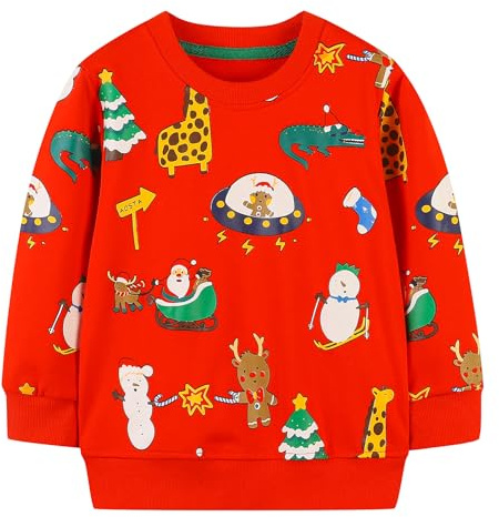 JinBei Sudadera para Bebe Niño Jersey Algodón Deporte Manga Larga Camiseta Sin Capucha Tops Casual Chandal Infantil Cuello Redondo Blusas Ropa Pull-Over Niños, 6-7 Años