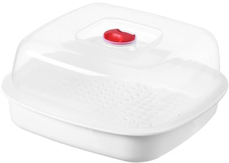 SAFIGLE Vaporiera Microonde Professionale per Cucina Contenitore per Cottura Vapore Riso e Pesce Design con Manico Antiscottatura Facile da Usare e Pulire Conservabile in Frigorifero