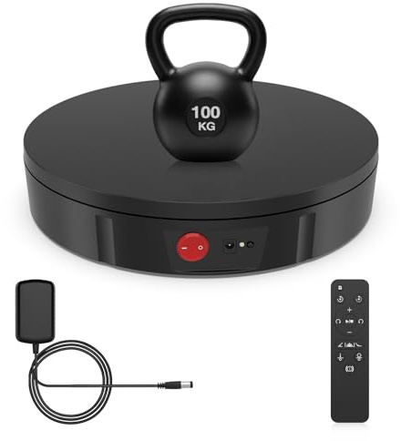 Rotating Display Stand, Remote Control Electric Display Turntable, 100kg Load Capacity 360° Display Platform with USB Charging for Product Video Photography (11.8inch Battery Operrated, Black)